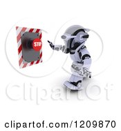 Clipart Of A 3d Robot Reaching Out To Push A Stop Button Royalty Free CGI Illustration