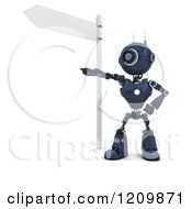 Poster, Art Print Of 3d Blue Android Robot Giving Directions Under A Street Sign