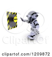 Poster, Art Print Of 3d Robot Reaching Out To Push A Caution Button