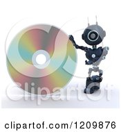 Clipart Of A 3d Blue Android Robot With A Giant Disc Royalty Free CGI Illustration