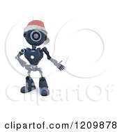 Poster, Art Print Of 3d Blue Android Robot Wearing A Santa Hat And Presenting