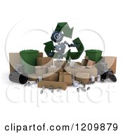 Poster, Art Print Of 3d Blue Android Robot With Recycle Items And Arrows