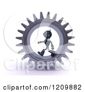 Poster, Art Print Of 3d Blue Android Robot Walking In A Gear