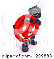 Poster, Art Print Of 3d Blue Android Robot Holding An Arobase Email Symbol