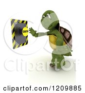 Poster, Art Print Of 3d Tortoise Reaching Out To Push A Caution Button