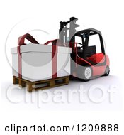 Poster, Art Print Of 3d Christmas Delivery Gift Present On A Red Forklift 2