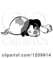 Clipart Of A Black And White Tired Dog Royalty Free Vector Illustration