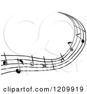 Clipart Of A Black And White Wave Of Music Notes Royalty Free Vector Illustration