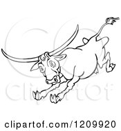 Clipart Of A Black And White Raging Bull Royalty Free Vector Illustration