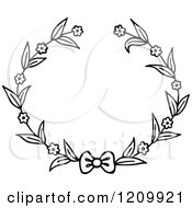 Poster, Art Print Of Black And White Flower Wreath With A Bow 2