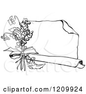 Clipart Of A Black And White Scroll With Flowers Royalty Free Vector Illustration