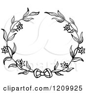 Poster, Art Print Of Black And White Flower Wreath With A Bow