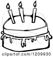 Clipart Of A Black And White Birthday Cake With Three Candles Royalty Free Vector Illustration by Prawny
