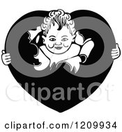 Clipart Of A Black And White Cupid Breaking His Face Through A Heart Royalty Free Vector Illustration by Prawny
