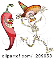 Poster, Art Print Of Hot Chili Pepper Scaring A Mexican Skeleton
