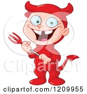 Poster, Art Print Of Grinning Boy In A Devil Halloween Costume