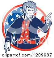 Poster, Art Print Of Retro Uncle Sam Pointing Over An American Flag Circle