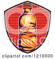 Retro Water Or Soda Bottle Over A Diamond Patterned Shield