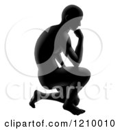 Clipart Of A Gradeint Black Silhouetted Man Thinking Royalty Free Vector Illustration
