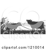 Poster, Art Print Of Brown Silhouetted Farm House With Cows And Fields