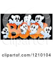 Poster, Art Print Of The Word Boo And Ghosts Over Black With Bats