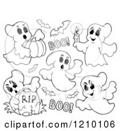 Poster, Art Print Of Black And White Halloween Ghosts And Bats