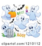 Poster, Art Print Of Halloween Ghosts And Bats
