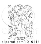Poster, Art Print Of Black And White Happy Girl Holding An Autumn Leaf
