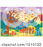 Poster, Art Print Of Tree Being Stripped Of Autumn Leaves In A Breeze Behind Homes