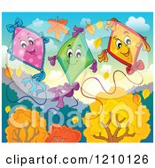 Cartoon Of Happy Kites Over Autumn Trees Royalty Free Vector Clipart by visekart