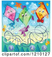 Poster, Art Print Of Happy Numbered Kites And Clouds With Autumn Leaves