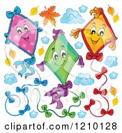 Poster, Art Print Of Happy Colorful Kites And Clouds With Autumn Leaves