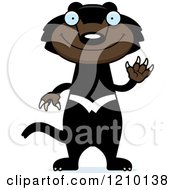 Cartoon Of A Waving Skinny Tasmanian Devil Royalty Free Vector Clipart