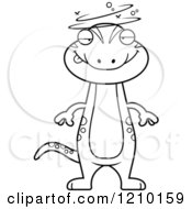 Cartoon Of A Black And White Drunk Skinny Gecko Royalty Free Vector Clipart