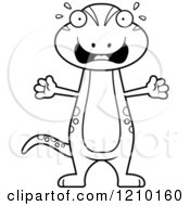 Cartoon Of A Black And White Scared Skinny Gecko Royalty Free Vector Clipart