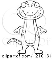 Cartoon Of A Black And White Grinning Skinny Gecko Royalty Free Vector Clipart
