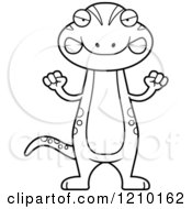 Cartoon Of A Black And White Mad Skinny Gecko Royalty Free Vector Clipart