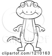 Cartoon Of A Black And White Depressed Skinny Gecko Royalty Free Vector Clipart