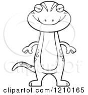 Cartoon Of A Black And White Sly Skinny Gecko Royalty Free Vector Clipart