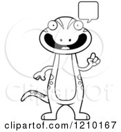 Cartoon Of A Black And White Talking Skinny Gecko Royalty Free Vector Clipart