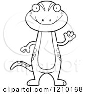 Cartoon Of A Black And White Waving Skinny Gecko Royalty Free Vector Clipart by Cory Thoman