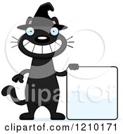 Poster, Art Print Of Black Halloween Witch Cat With A Sign