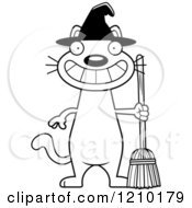 Cartoon Of A Black And White Grinning Halloween Witch Cat Royalty Free Vector Clipart