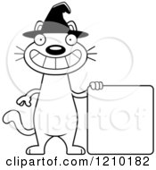 Cartoon Of A Black And White Halloween Witch Cat With A Sign Royalty Free Vector Clipart