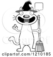 Cartoon Of A Black And White Talking Halloween Witch Cat Royalty Free Vector Clipart