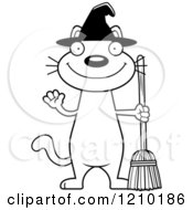 Cartoon Of A Black And White Halloween Witch Cat Waving Royalty Free Vector Clipart