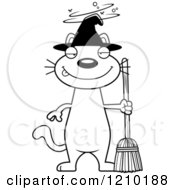Cartoon Of A Black And White Drunk Halloween Witch Cat Royalty Free Vector Clipart