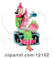 Woman Holding Pink Poodle With Matching Outfit Sitting On Trunk