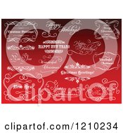 Clipart Of White Ornate Christmas And New Year Greetings With Frames On Red Royalty Free Vector Illustration