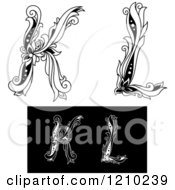 Clipart Of A Black And White Vintage Floral Letter K And L Royalty Free Vector Illustration